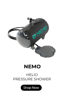NEMO Helio pressure shower with a shop now button.