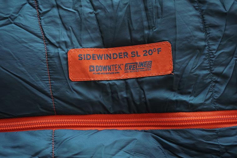 Sidewinder SL 20 Sleeping Bag Label