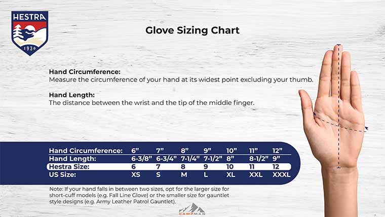 Hestra Glove Size Chart