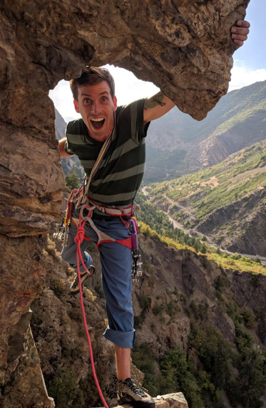 Climber on Outside Corner at JHCOB Wall in Big Cottonwood Canyon