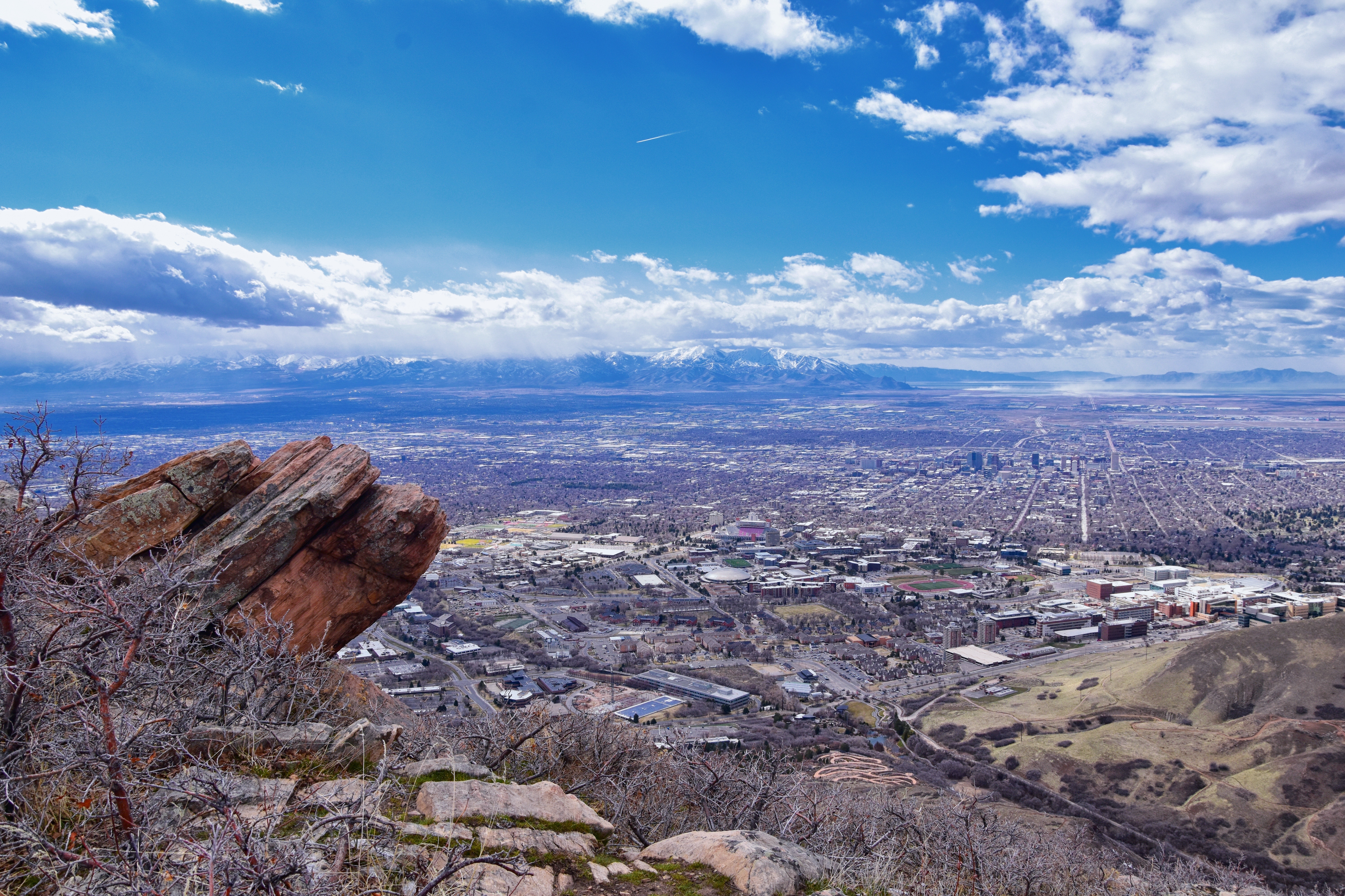 The Living Room trail summit view over Salt Lake City, spring