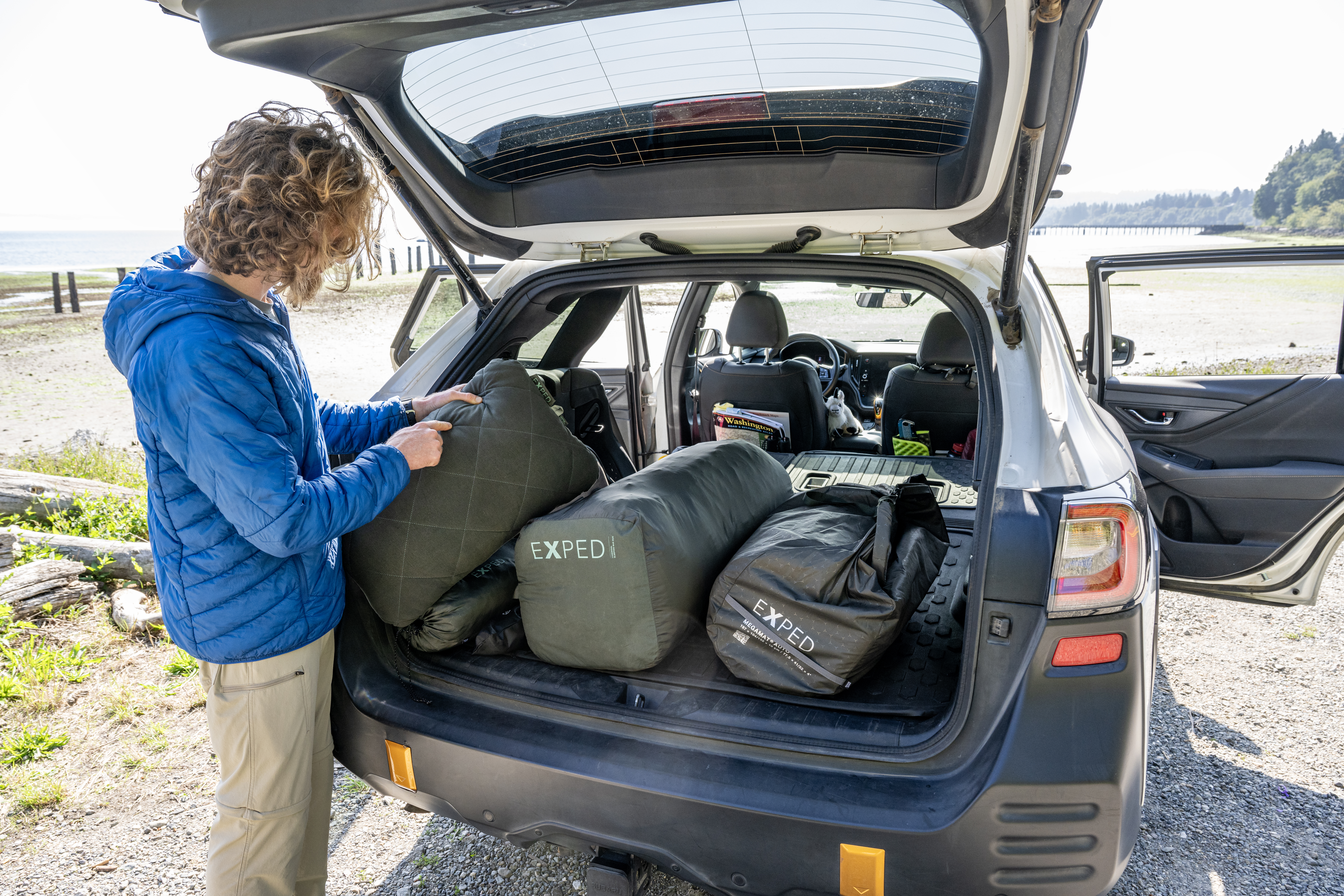 Packed sleeping pad in its carry sack