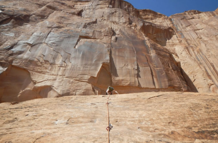 You’ll find lots of single-pitch routes, including some slabby, moderate bolted climbs, along Potash Road.    Bix Firer