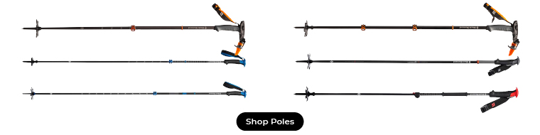 6 Black Diamond ski poles including regular poles as well as Whippet ski poles